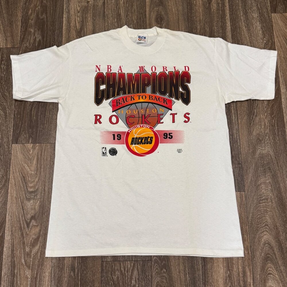 VTG 1995 Houston Rockets Shirt Men's 2XL White NBA World Champions Back To Back